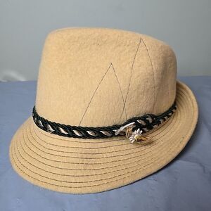 Fulgor Vintage Wool Fedora‎ Hat Size 7 1/8 Oktoberfest Edelweiss Pin Monza